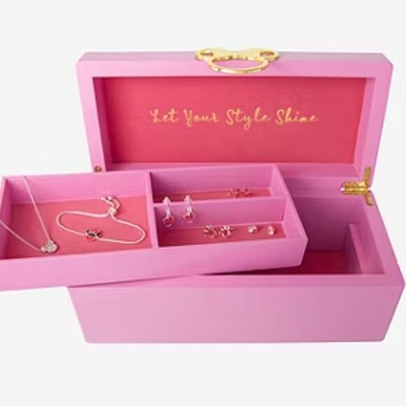 Disney Minnie Mouse Gold Icon Pink Lacquer Wood Jewelry Organizer - Picture 3 of 15